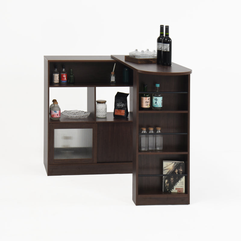 Modern Walnut Bar Cabinet for Dining, Rotating Top