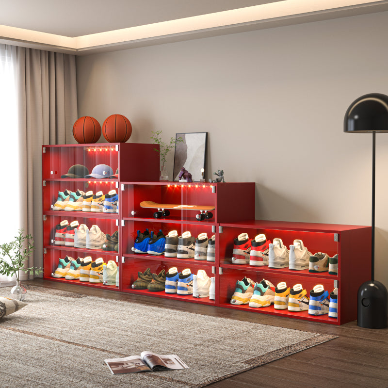 Modern Red Sneaker Display Cabinet for Entryway with RGB LED