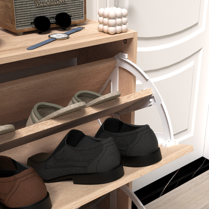 Modern Oak Shoe Cabinet for Entryway with Dual Flip Doors