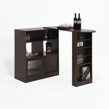 Modern Walnut Bar Cabinet for Dining, Rotating Top