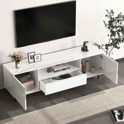 Modern High-Gloss TV Stand for Living Room with Shelves