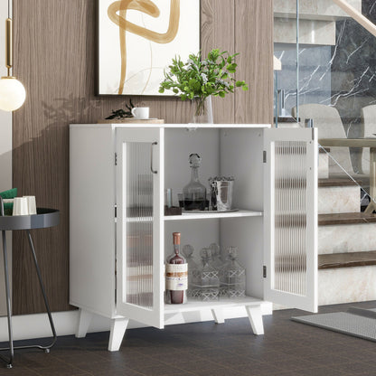 Modern Glass-Door Living Room Cabinet with Adjustable Shelf