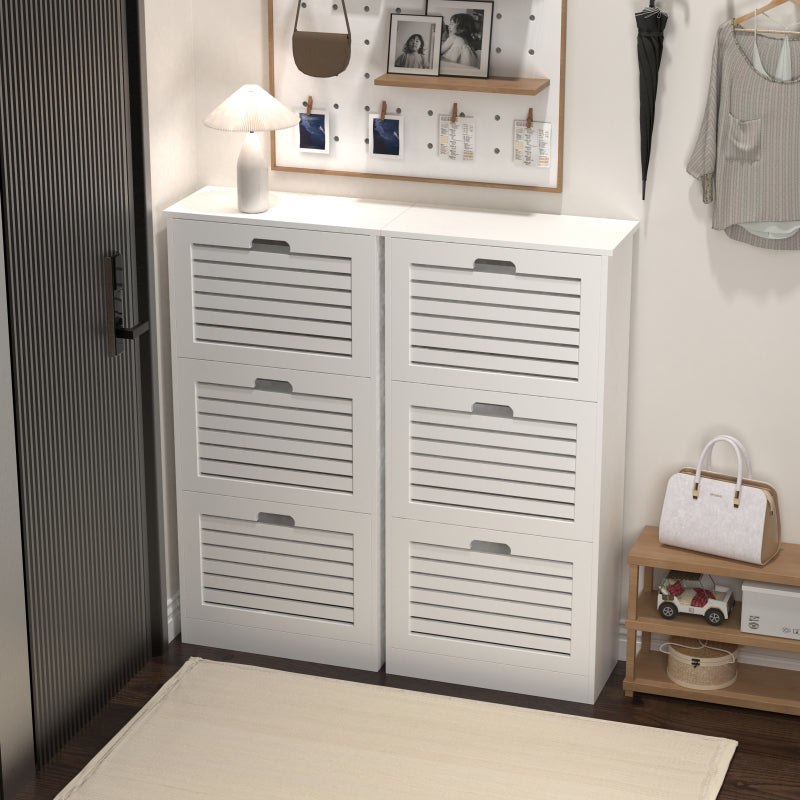 Modern Slim White Shoe Cabinet for Entryway, 3 Flip Doors
