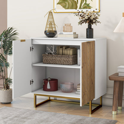 Modern White & Gold Sideboard for Dining, 2-Door Storage