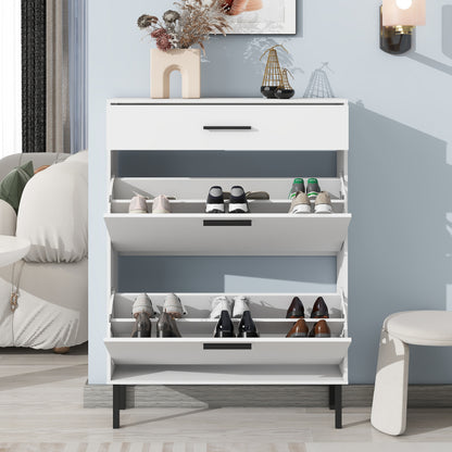 Modern Shoe Cabinet for Entryway with 2 Flip Drawers