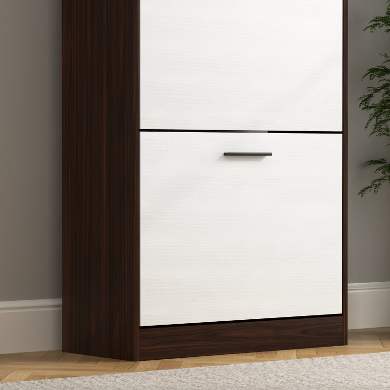 Modern Slim White Shoe Cabinet for Entryway, 3 Flip Drawers