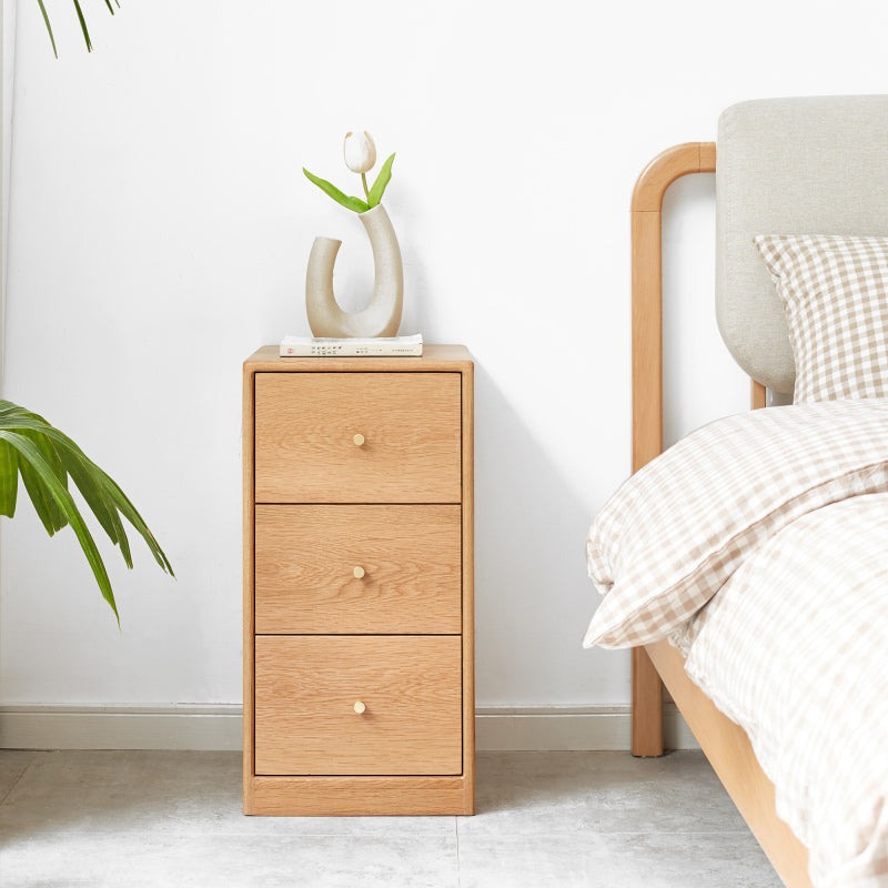 Solid Oak Corner Nightstand for Bedroom with Storage