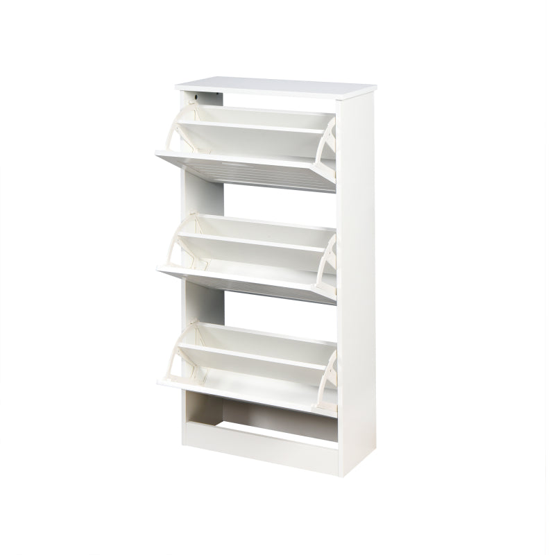 Modern Slim White Shoe Cabinet for Entryway, 3 Flip Doors