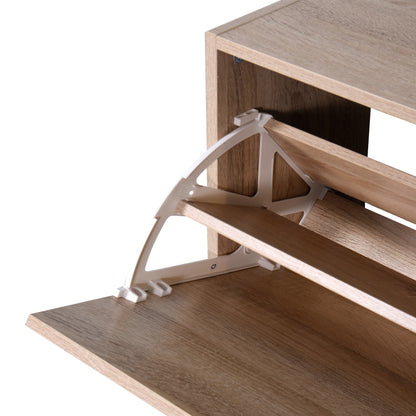 Modern Oak Shoe Cabinet for Entryway with Dual Flip Doors