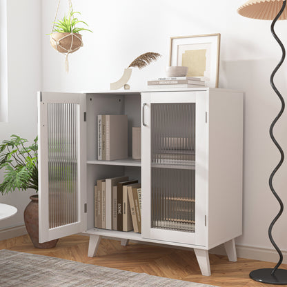 Modern Glass-Door Living Room Cabinet with Adjustable Shelf