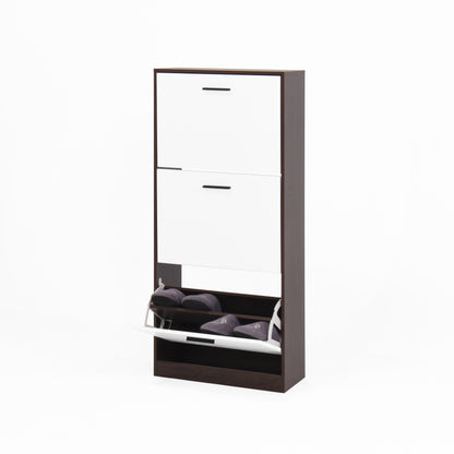 Modern Slim White Shoe Cabinet for Entryway, 3 Flip Drawers