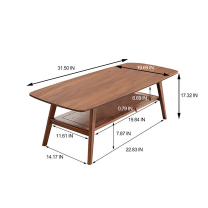 Modern Coffee Table for Living Room, Solid Oak Top & Shelf