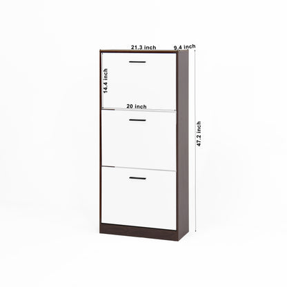 Modern Slim White Shoe Cabinet for Entryway, 3 Flip Drawers