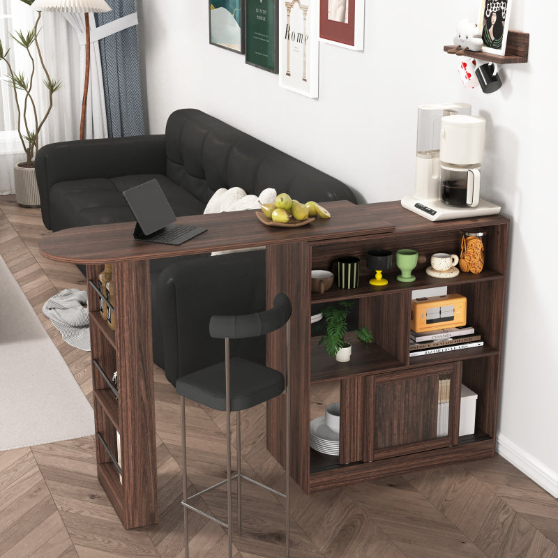 Modern Walnut Bar Cabinet for Dining, Rotating Top