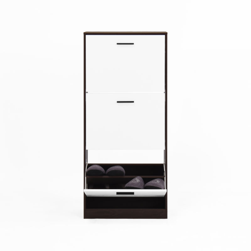 Modern Slim White Shoe Cabinet for Entryway, 3 Flip Drawers