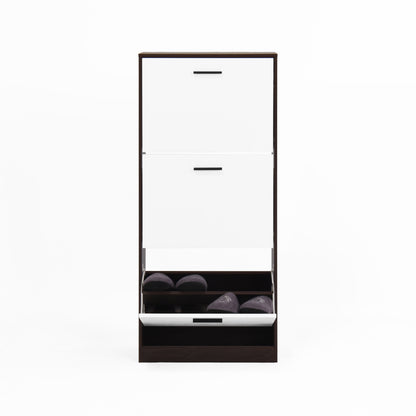 Modern Slim White Shoe Cabinet for Entryway, 3 Flip Drawers