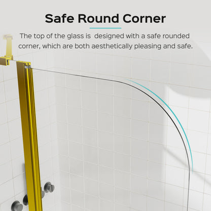 Frameless Folding Tub Door, Brushed Gold, 1/4" Tempered