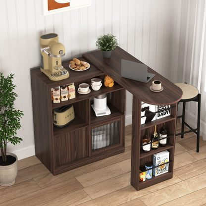 Modern Walnut Bar Cabinet for Dining, Rotating Top