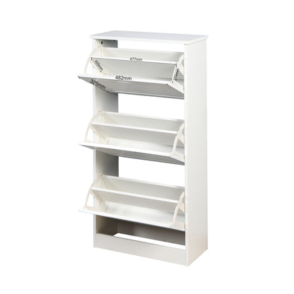 Modern Slim White Shoe Cabinet for Entryway, 3 Flip Doors