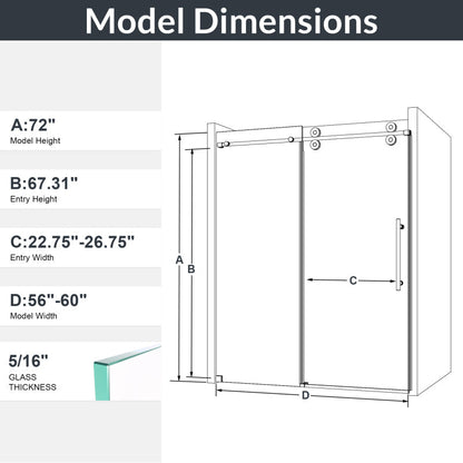 Frameless Sliding Shower Door 56-60 in, Matte Black 8mm