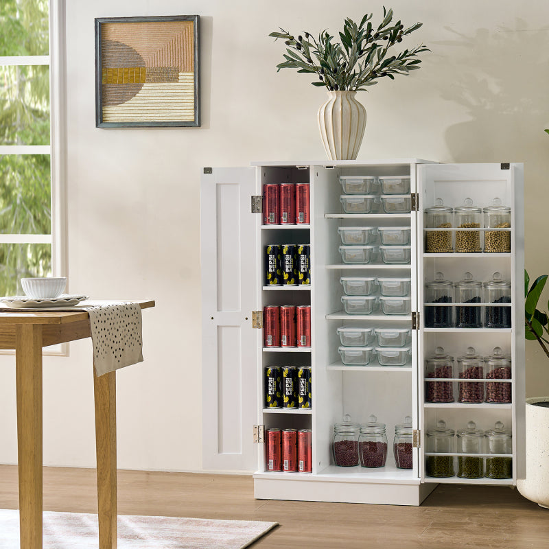 Modern White Pantry Cabinet for Kitchen, Adjustable Shelves