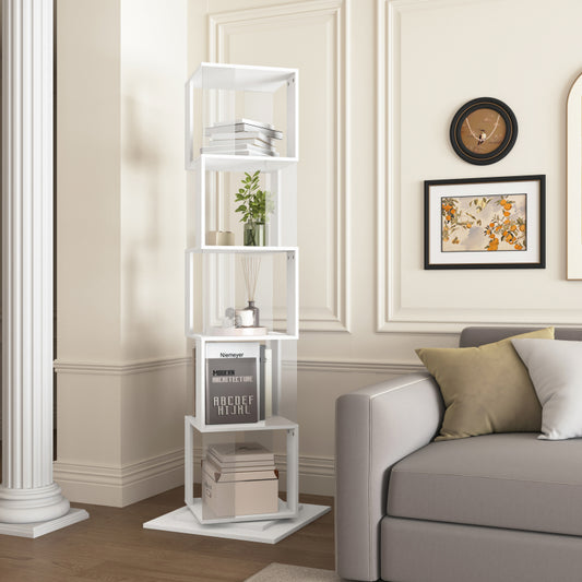 Modern Rotating 5-Tier Bookcase, Living Room, Anti-Tip Base
