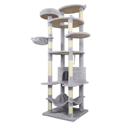Modern Gray Cat Tree for Living Room, Cozy Hideaway