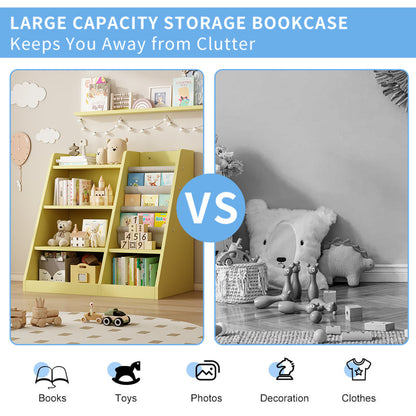 Playful Yellow Bookshelf & Toy Bin for Nursery, Easy Access