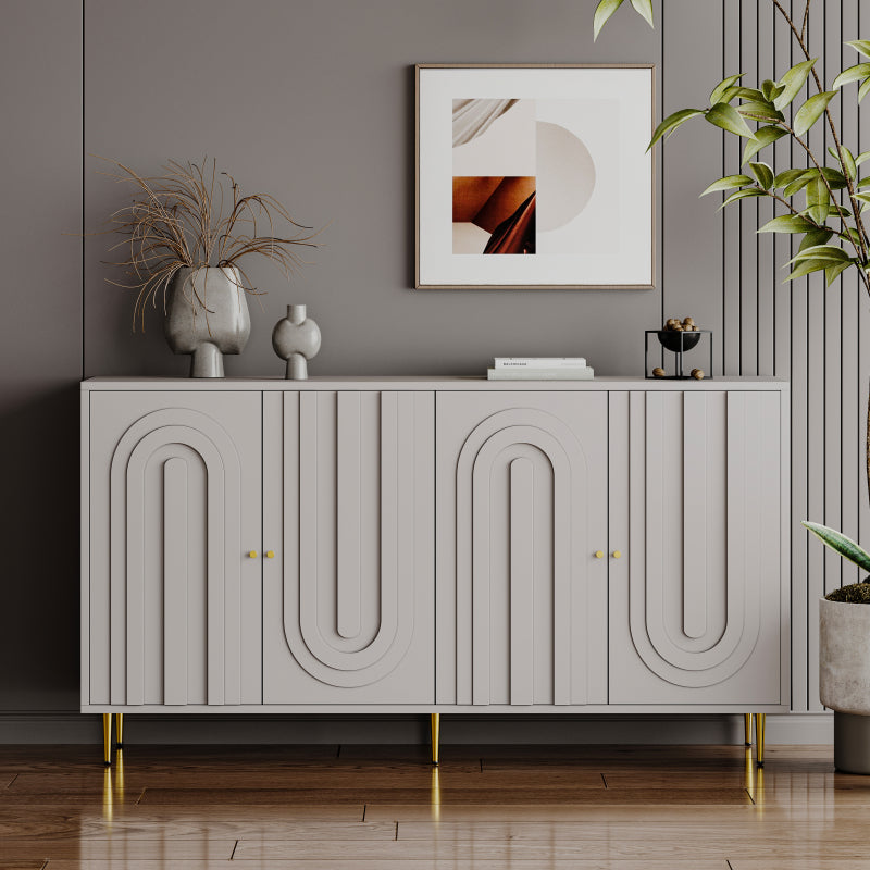 Modern Gray Sideboard for Dining & Entryway, 4-Door Storage