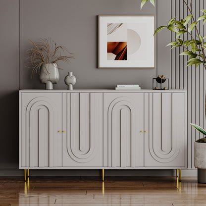 Modern Gray Sideboard for Dining & Entryway, 4-Door Storage
