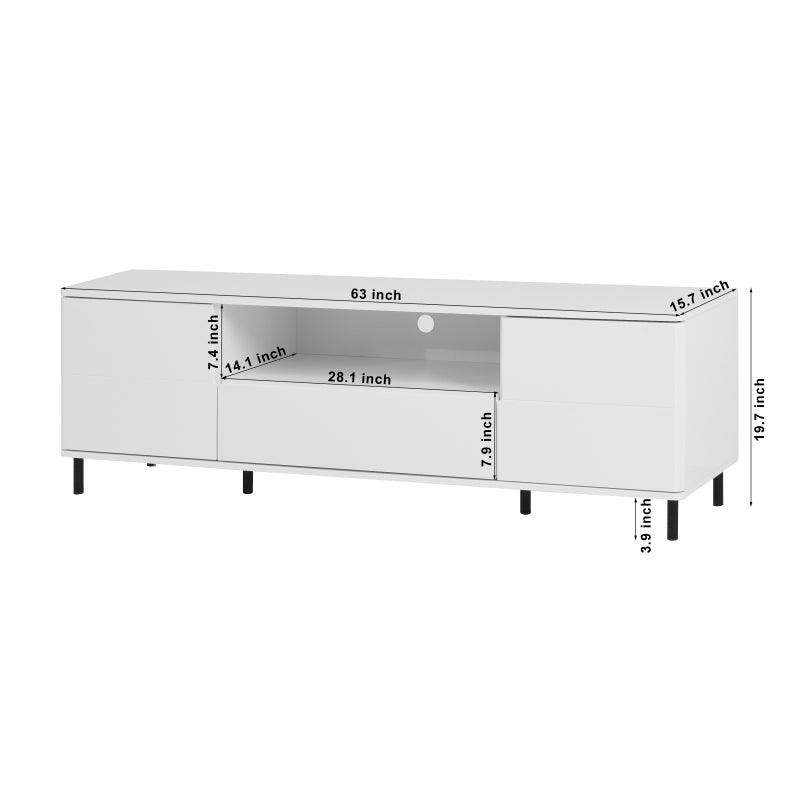 Modern High-Gloss TV Stand for Living Room with Shelves