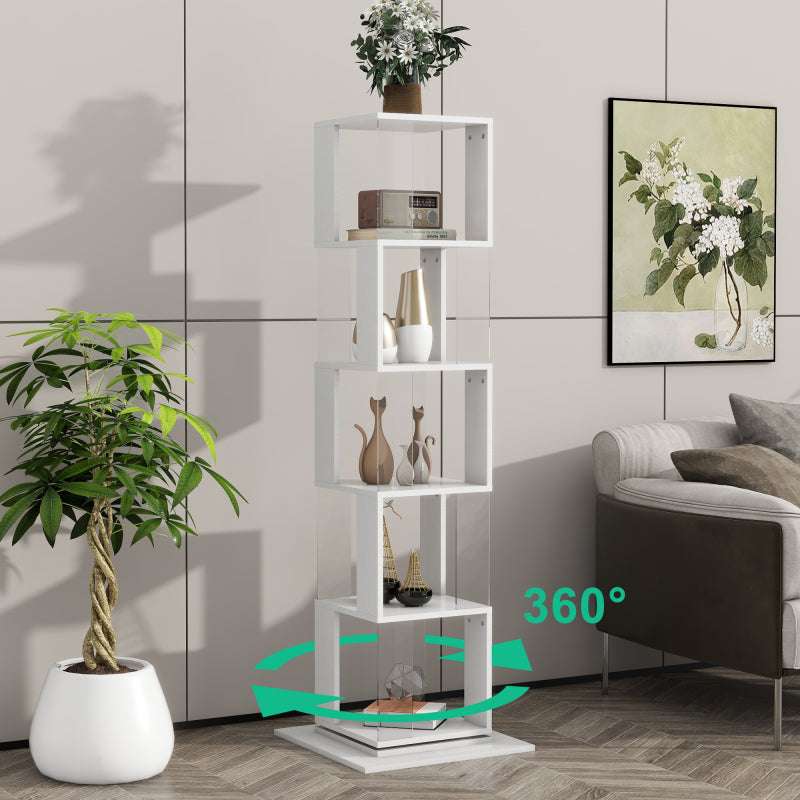 Modern Rotating 5-Tier Bookcase, Living Room, Anti-Tip Base