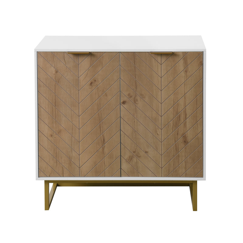 Modern White & Gold Sideboard for Dining, 2-Door Storage