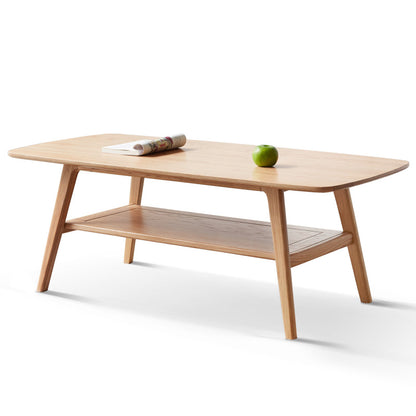 Scandinavian Coffee Table for Living Room, Solid Wood Shelf
