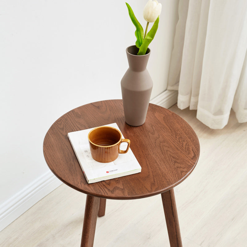 Modern Round End Table for Living Room, Solid Oak