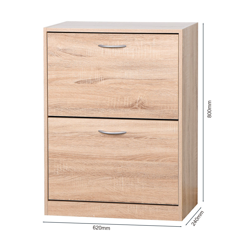 Modern Oak Shoe Cabinet for Entryway with Dual Flip Doors