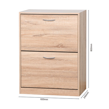 Modern Oak Shoe Cabinet for Entryway with Dual Flip Doors