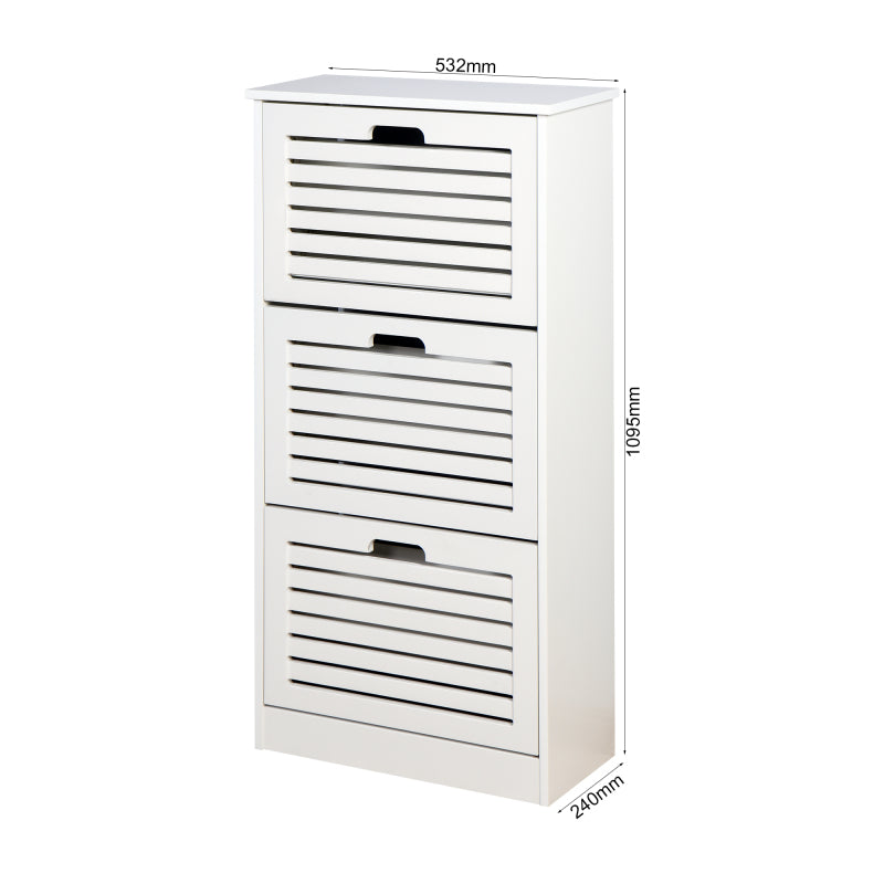 Modern Slim White Shoe Cabinet for Entryway, 3 Flip Doors