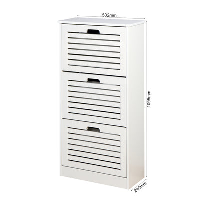 Modern Slim White Shoe Cabinet for Entryway, 3 Flip Doors