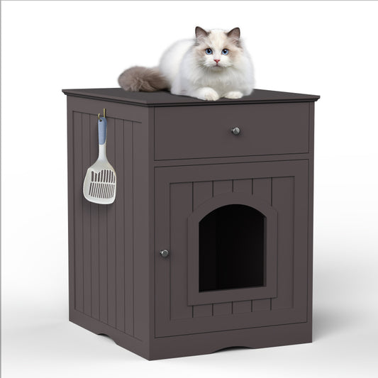 Modern Wood Cat Litter Box End Table, Indoor, Hides Litter