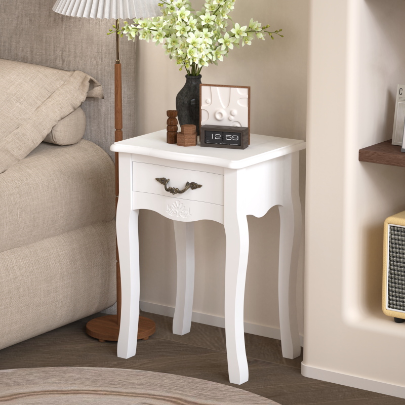 Modern White Bathroom Storage Table with Drawer