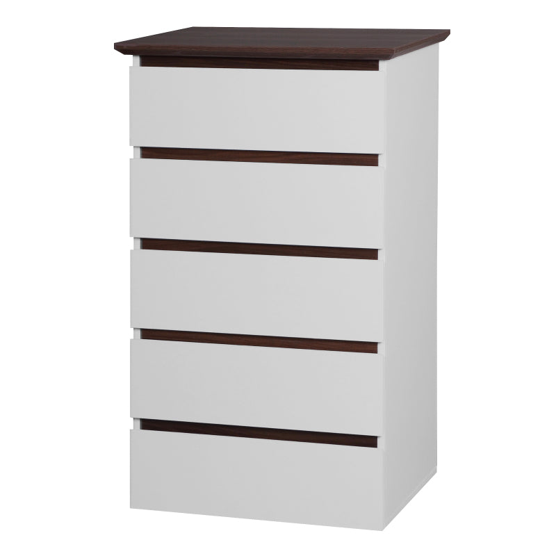Modern 5-Drawer Bedroom Dresser, Two-Tone White & Walnut