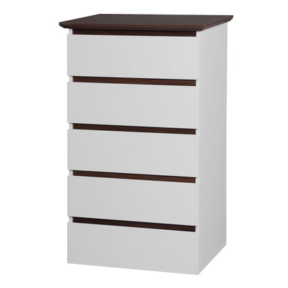 Modern 5-Drawer Bedroom Dresser, Two-Tone White & Walnut