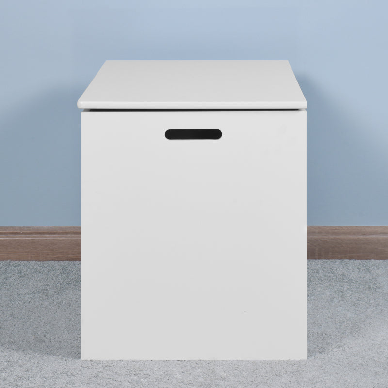 Modern White Lift-Top Toy Box for Entryway, Safety Hinges