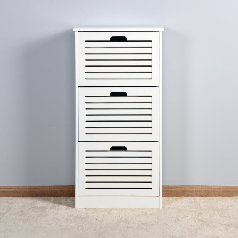 Modern Slim White Shoe Cabinet for Entryway, 3 Flip Doors