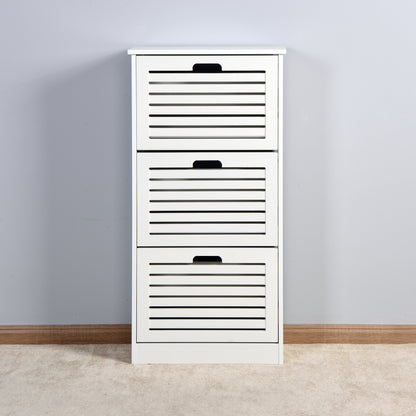 Modern Slim White Shoe Cabinet for Entryway, 3 Flip Doors