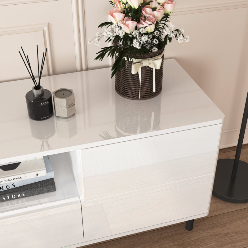 Modern High-Gloss TV Stand for Living Room with Shelves