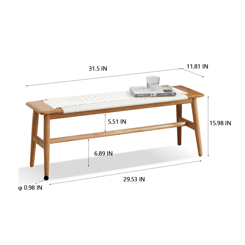 Minimalist Solid Oak Dining Bench for Dining Room or Bedroom