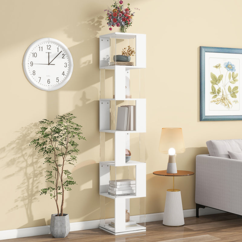 Modern Rotating 5-Tier Bookcase, Living Room, Anti-Tip Base