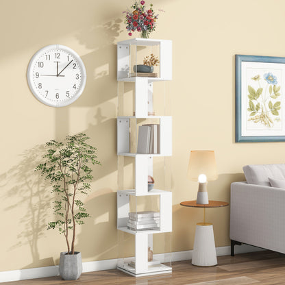 Modern Rotating 5-Tier Bookcase, Living Room, Anti-Tip Base